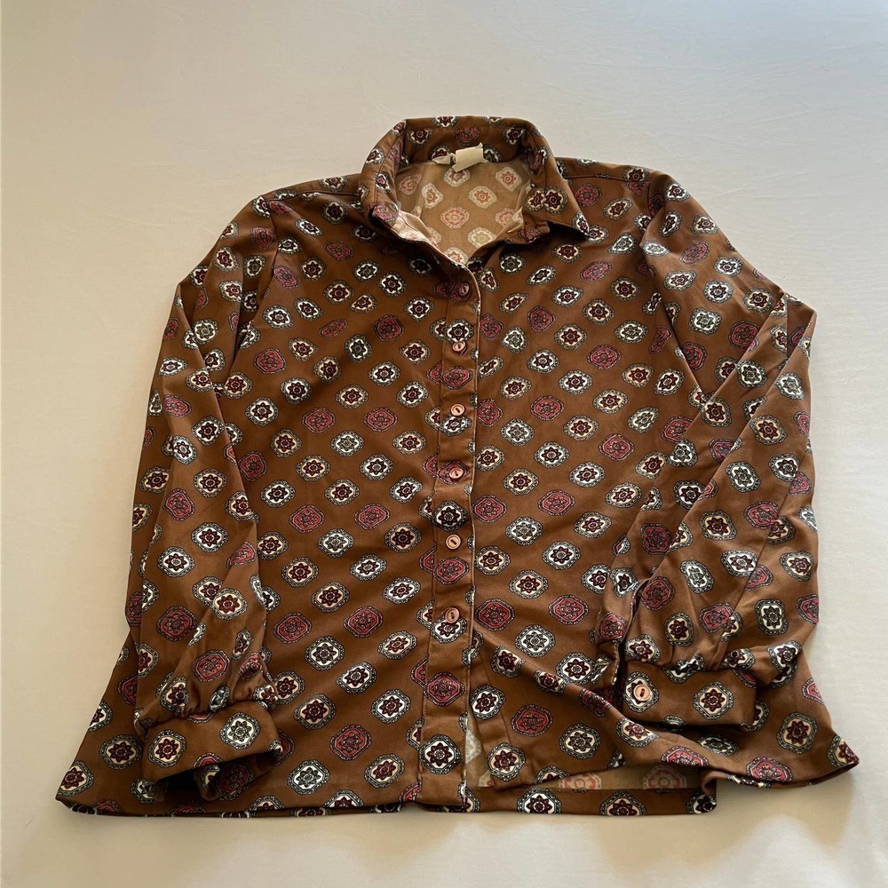 Vintage It's Gailord Brown Medallion Button Down Top 14